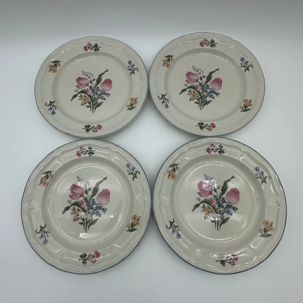 Gibson Tivoli Lafayette Salad Lunch Plates Set of 4 Tulip Floral 7.5